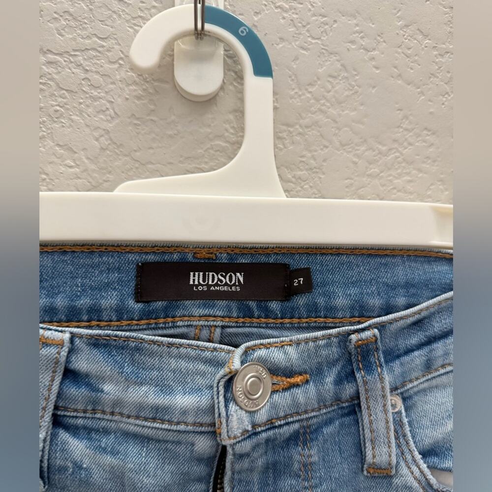 Hudson Barbara Bootcut Light Blue Stretch Denim Jeans Raw Hem Pockets Women 27 - Picture 2 of 5